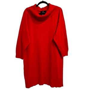 Lennie for Nina Leonard Red Sweater Dress Cowl Neck Generous Cut 3/4 Sleeve XL